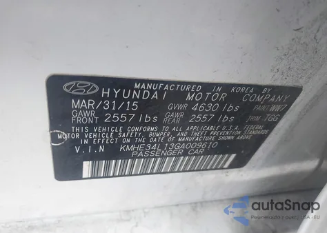 2016 Hyundai Sonata Hybrid Limited z USA, uszkodzony, nr VIN KMHE34L13GA009610